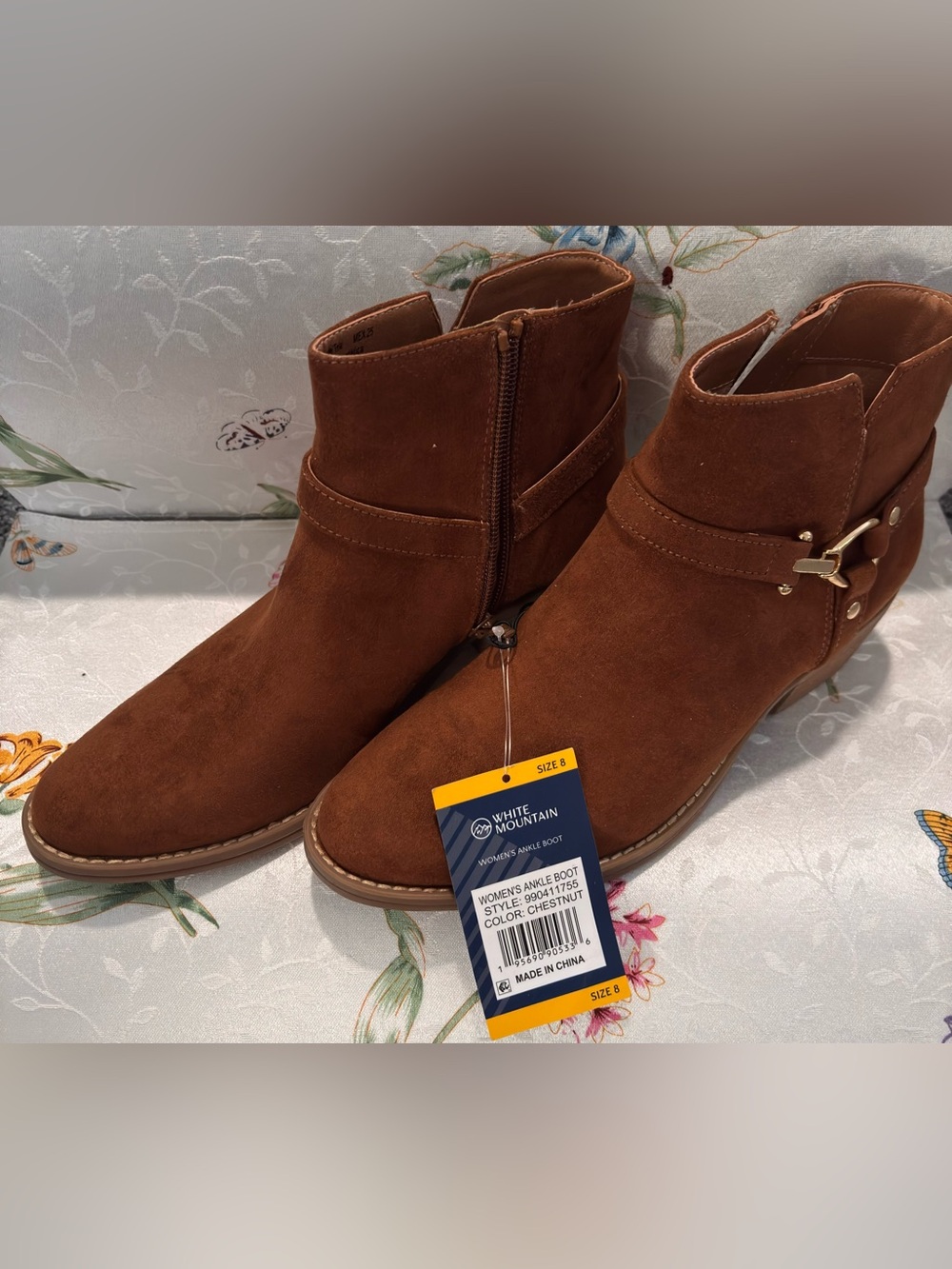 White Mountain Women's Faux Suede Zip-Up Ankle Boot Chestnut Brown 8